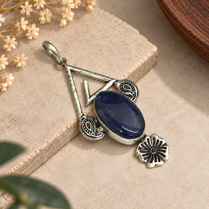 Blue Sodalite Pendant, Antique Silver Tone Boho Jewelry PEN727-SLV-NSDL01