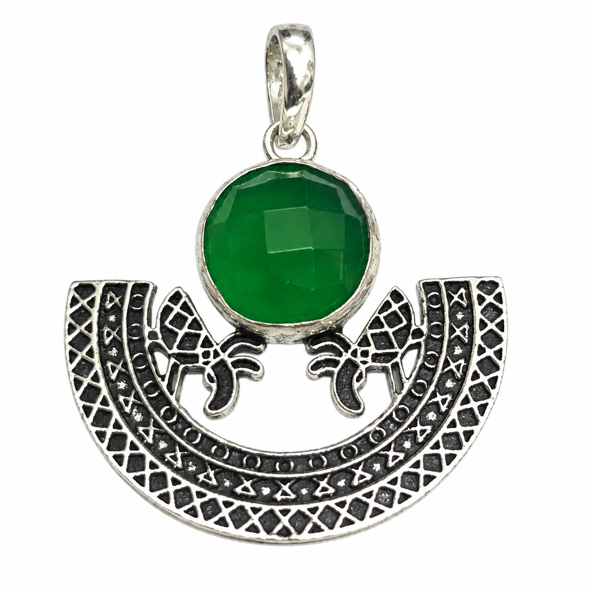 Green Quartz Pendant, Antique Silver Tone Boho Jewelry PEN730-SLV-LCD01