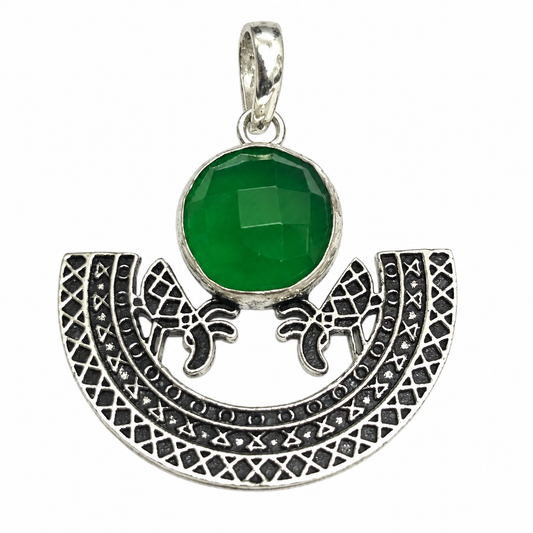 Green Quartz Pendant, Antique Silver Tone Boho Jewelry PEN730-SLV-LCD01