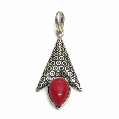 Red Coral Teardrop Pendant with Antique Silver Tone Design PEN744-SLV-LRC01