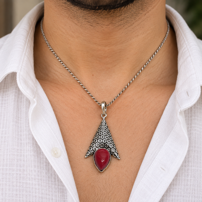 Red Coral Teardrop Pendant with Antique Silver Tone Design PEN744-SLV-LRC01