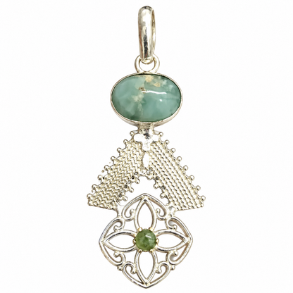 Larimar Pendant with Green Accent in Antique Silver Tone PEN752-SLV-NLAR-NAMZ02