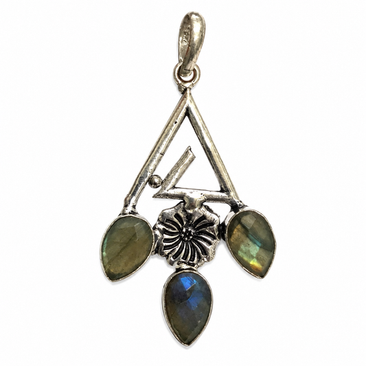 Labradorite Floral Pendant with Boho Antique Silver Design PEN754-SLV-NLBD03