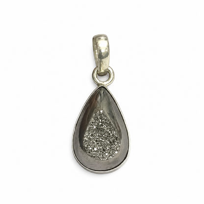 Silver Druzy Teardrop Pendant with Elegant Vintage Style PEN757-SLV-NSDY01
