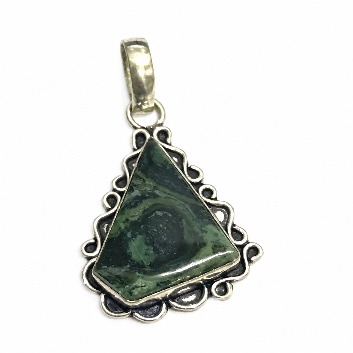 Green Kambaba Jasper Pendant with Antique Silver Boho Design PEN759-SLV-NKJR01