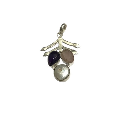 Amethyst Pearl Branch Pendant Antique Silver Tone Jewelry PEN761-SLV-NMUL03