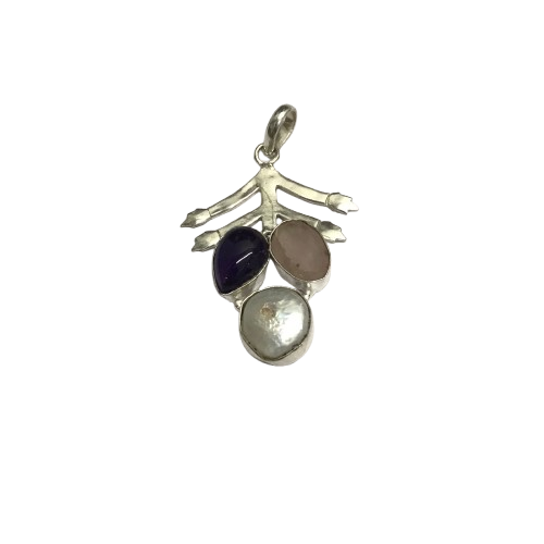 Amethyst Pearl Branch Pendant Antique Silver Tone Jewelry PEN761-SLV-NMUL03