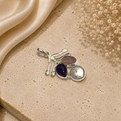 Amethyst Pearl Branch Pendant Antique Silver Tone Jewelry PEN761-SLV-NMUL03