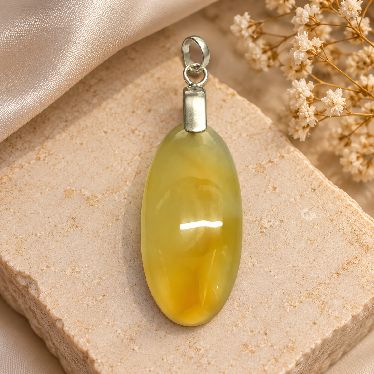 Yellow Honey Onyx Silver Pendant Minimalist Natural Stone Jewelry PEN765-SLV-NYHO01