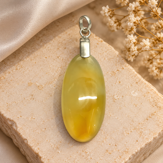 Yellow Honey Onyx Silver Pendant Minimalist Natural Stone Jewelry PEN765-SLV-NYHO01