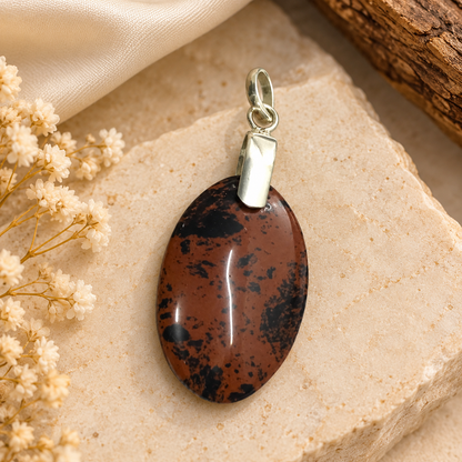 Mahogany Obsidian Silver Pendant for Women and Men PEN767-SLV-NMGO01