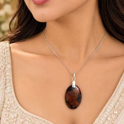 Mahogany Obsidian Silver Pendant for Women and Men PEN767-SLV-NMGO01
