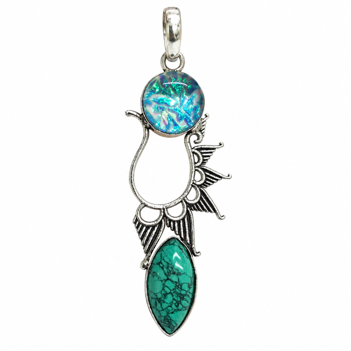 Turquoise Opal Silver Pendant with Artistic Tribal Design PEN769-SLV-LOPL-LTQS02