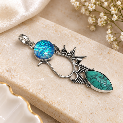 Turquoise Opal Silver Pendant with Artistic Tribal Design PEN769-SLV-LOPL-LTQS02