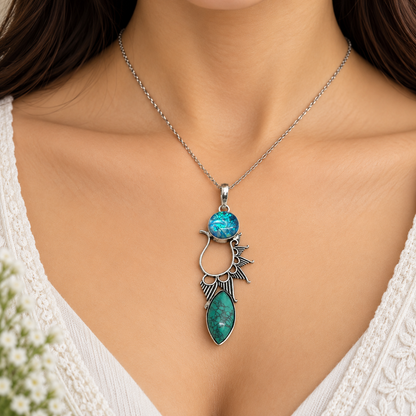 Turquoise Opal Silver Pendant with Artistic Tribal Design PEN769-SLV-LOPL-LTQS02