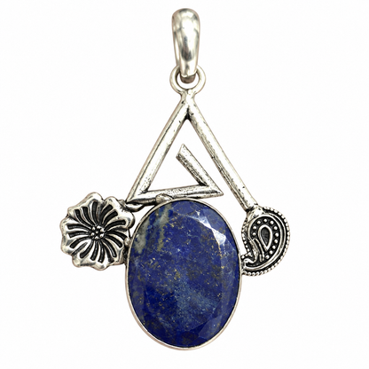 Lapis Lazuli Silver Pendant with Unique Floral Design PEN772-SLV-NLLZ01