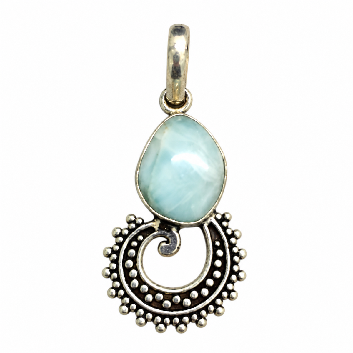 Larimar Silver Pendant with Elegant Tribal Design PEN773-SLV-NLAR01