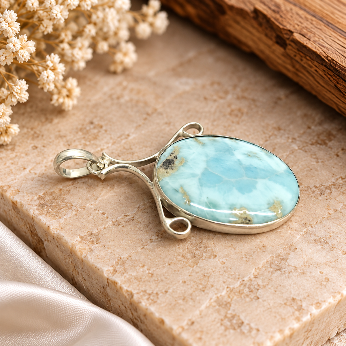 Larimar Blue Gemstone Silver Pendant Elegant Jewelry Gift PEN774-SLV-NLAR01