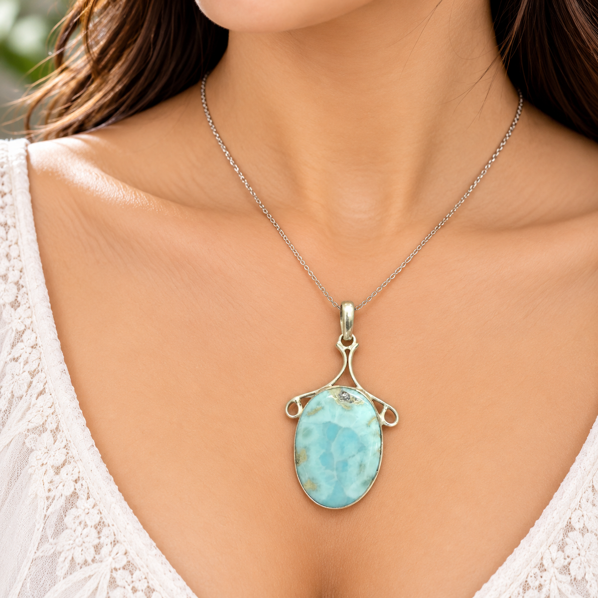 Larimar Blue Gemstone Silver Pendant Elegant Jewelry Gift PEN774-SLV-NLAR01