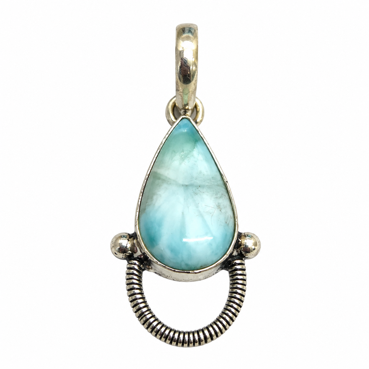 Larimar Blue Gemstone Pendant with Unique Silver Accent PEN777-SLV-NLAR01