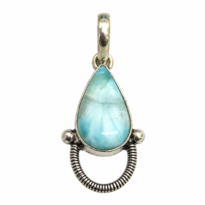 Larimar Blue Gemstone Pendant with Unique Silver Accent PEN777-SLV-NLAR01