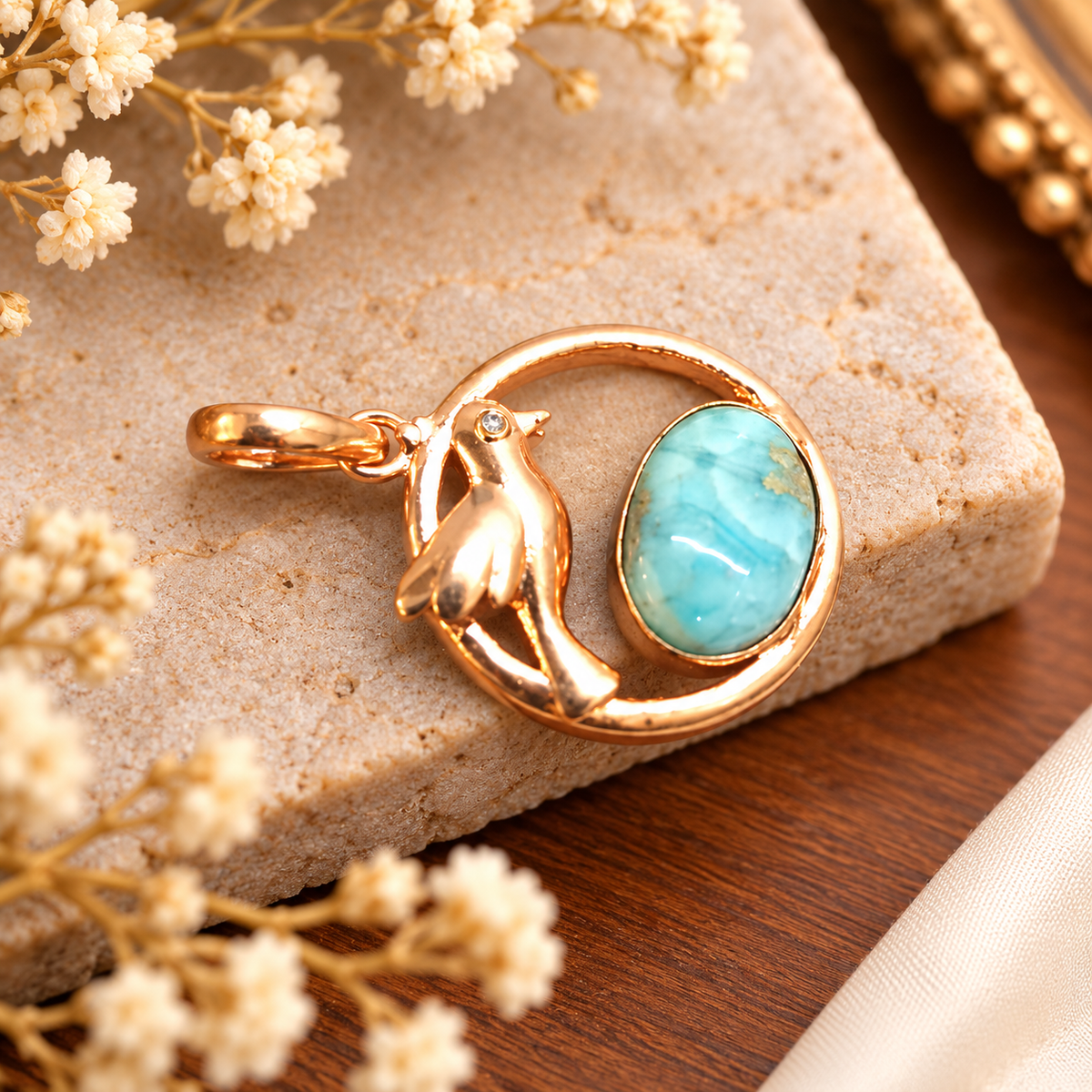 Teardrop Larimar Silver-Tone Pendant PEN778-RGLD-NLAR01
