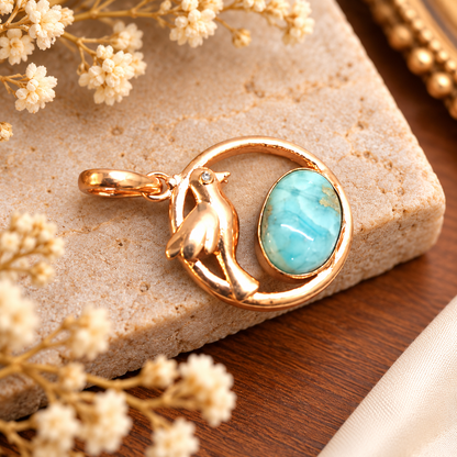 Teardrop Larimar Silver-Tone Pendant PEN778-RGLD-NLAR01