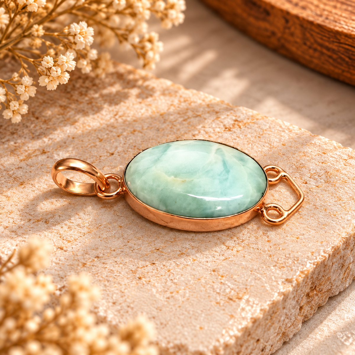 Oval Larimar Rose Gold-Tone Pendant PEN779-RGLD-NLAR01