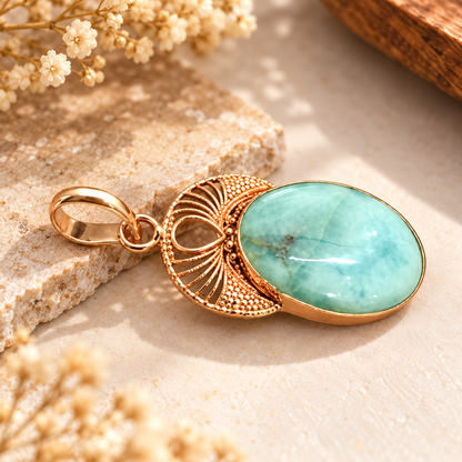 Filigree Larimar Rose Gold-Tone Pendant PEN780-RGLD-NLAR01