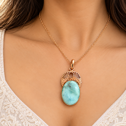Filigree Larimar Rose Gold-Tone Pendant PEN780-RGLD-NLAR01