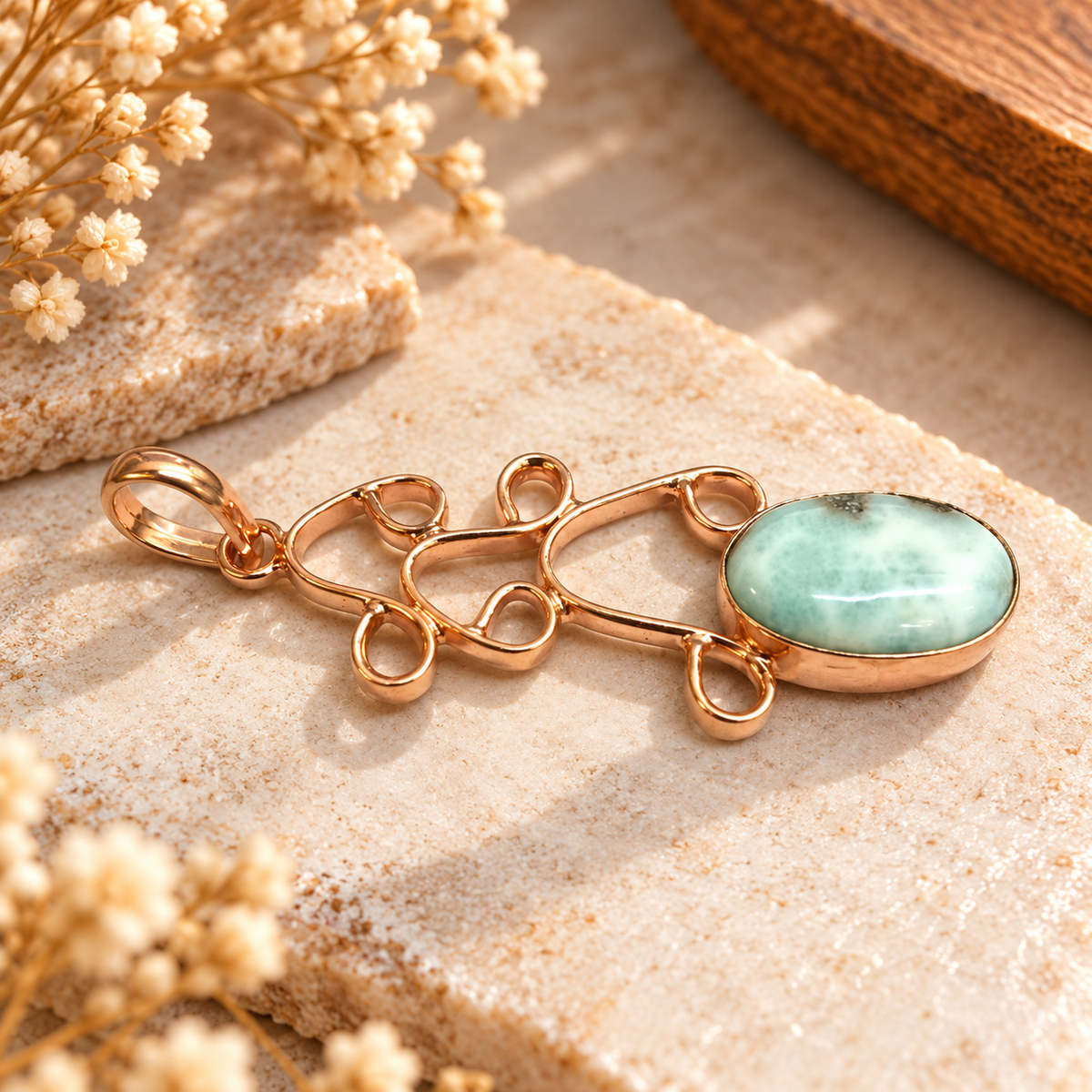 Swirl Larimar Rose Gold-Tone Pendant PEN781-RGLD-NLAR01