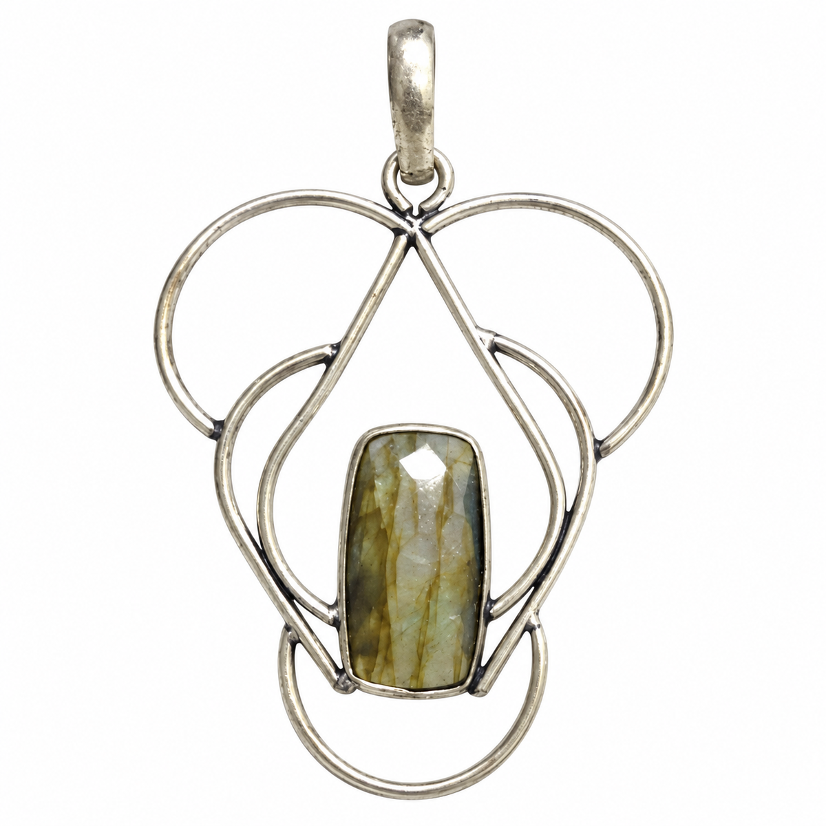 Wire Abstract Labradorite Silver-Tone Pendant PEN783-SLV-NLABD01