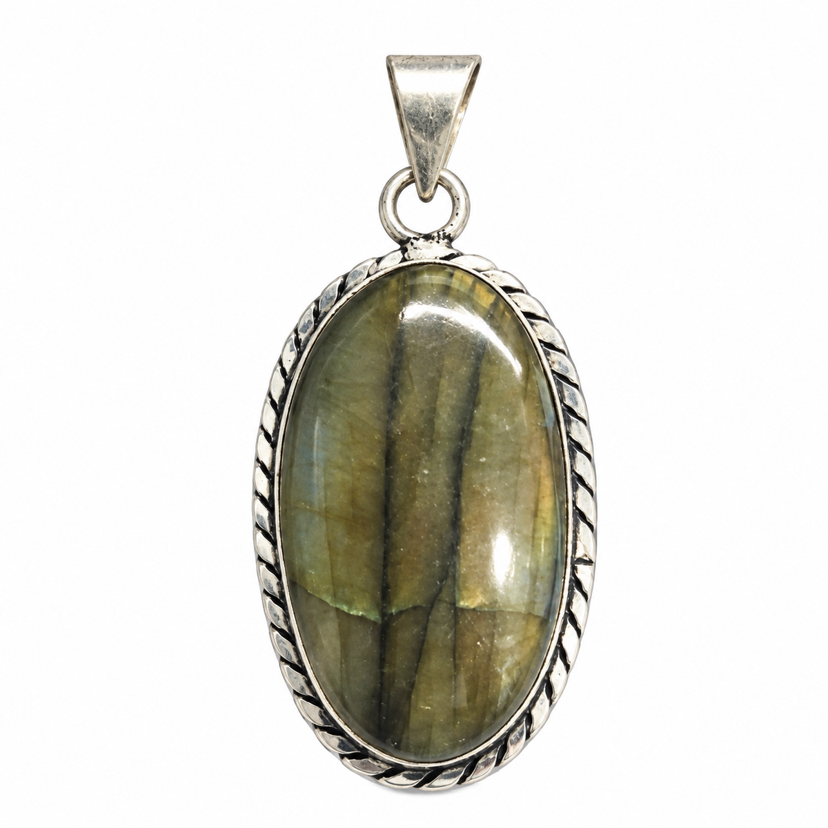 Oval Labradorite Rope Silver-Tone Pendant PEN784-SLV-NLBD01