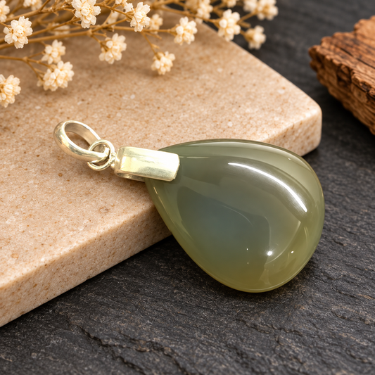 Green Botswana Agate Teardrop Pendant Elegant Minimalist Jewelry PEN786-SLV-NBWAG01