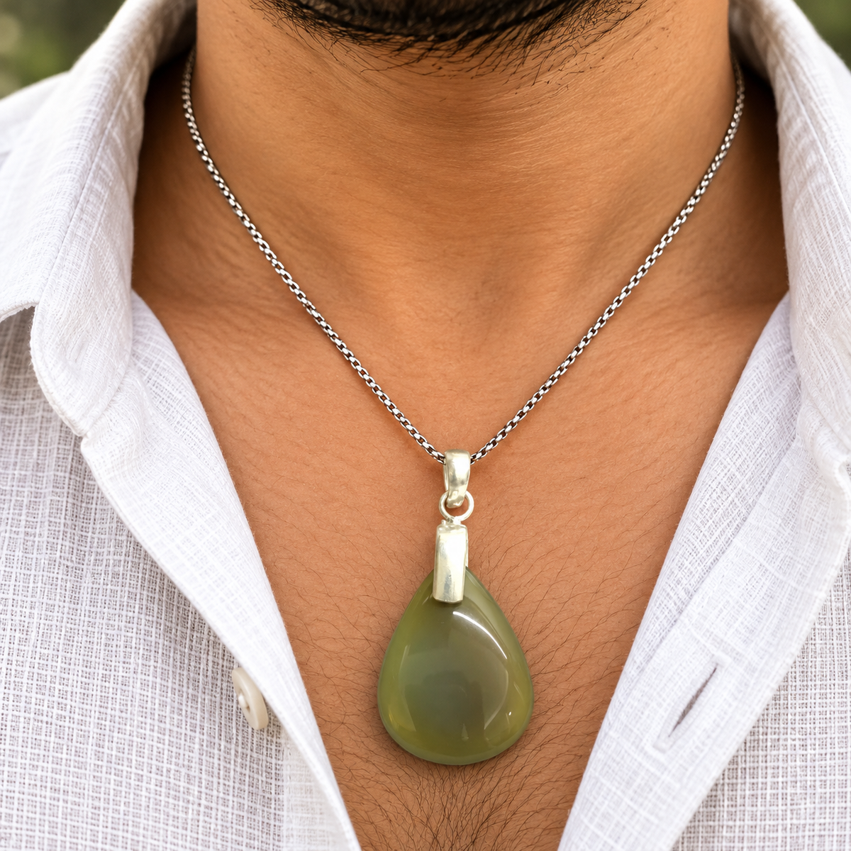 Green Botswana Agate Teardrop Pendant Elegant Minimalist Jewelry PEN786-SLV-NBWAG01