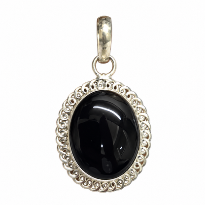 Black Botswana Agate Pendant Necklace Vintage Oval Gemstone Jewelry PEN788-SLV-NBWAG01