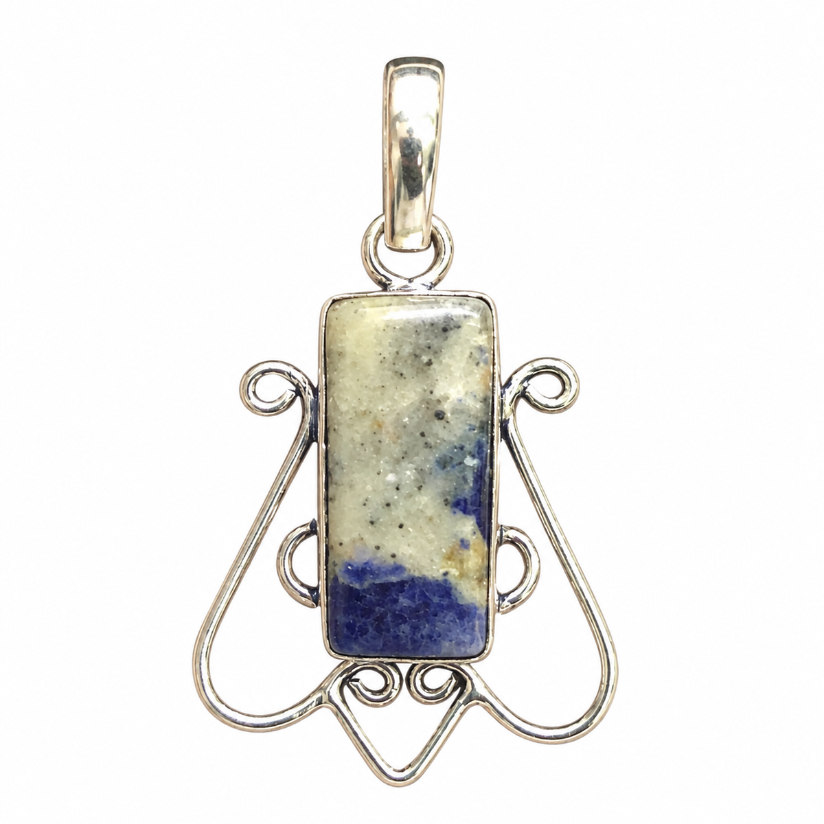 Blue White Sodalite Pendant | Artistic Silver Tone Jewelry PEN789-SLV-NSDL01