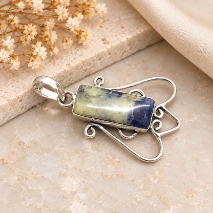 Blue White Sodalite Pendant | Artistic Silver Tone Jewelry PEN789-SLV-NSDL01