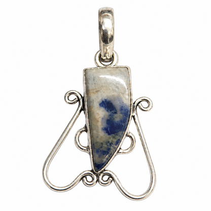 Blue White Natural Sodalite Pendant Artistic Silver Tone Jewelry PEN790-SLV-NSDL01