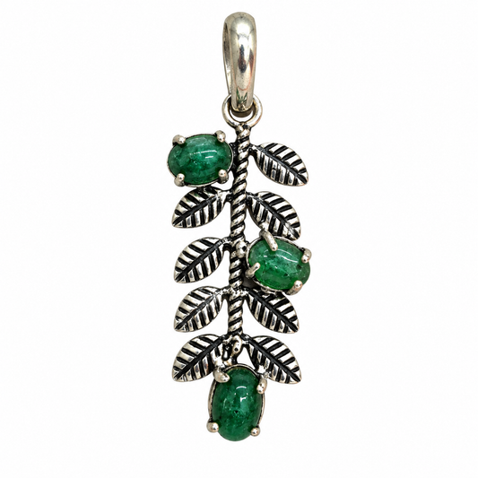 Green Gemstone Leaf Pendant | Nature Inspired Boho Jewelry PEN791-SLV-NGO03