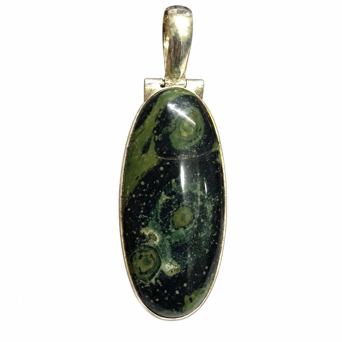 Green Kambaba Jasper Pendant | Oval Stone Boho Jewelry PEN792-SLV-NKJR01