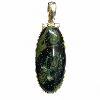 Green Kambaba Jasper Pendant | Oval Stone Boho Jewelry PEN792-SLV-NKJR01