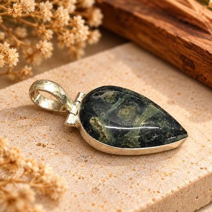 Green Kambaba Jasper Pendant Teardrop Stone Boho Jewelry PEN793-SLV-NKJR01