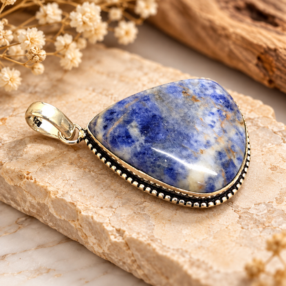 Blue Sodalite Pendant | Natural Stone Boho Jewelry Gift PEN796-SLV-NSDL01