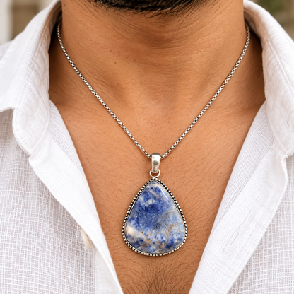 Blue Sodalite Pendant | Natural Stone Boho Jewelry Gift PEN796-SLV-NSDL01