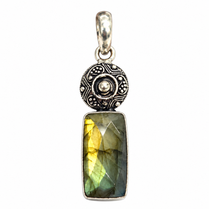 Labradorite Pendant | Antique Silver Tone Gemstone Jewelry PEN797-SLV-NLBD01