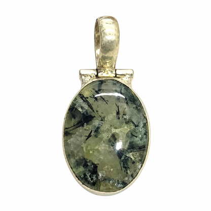 Prehnite Pendant | Green Natural Stone Boho Jewelry Gift PEN799-SLV-NPR01