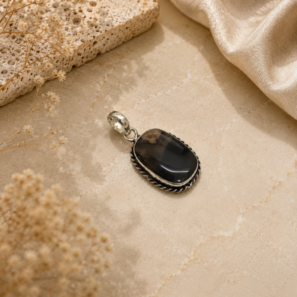 Botswana Agate Oval Pendant, Natural Stone Silver Boho Statement Jewelry PEN80-SLV-NBW01