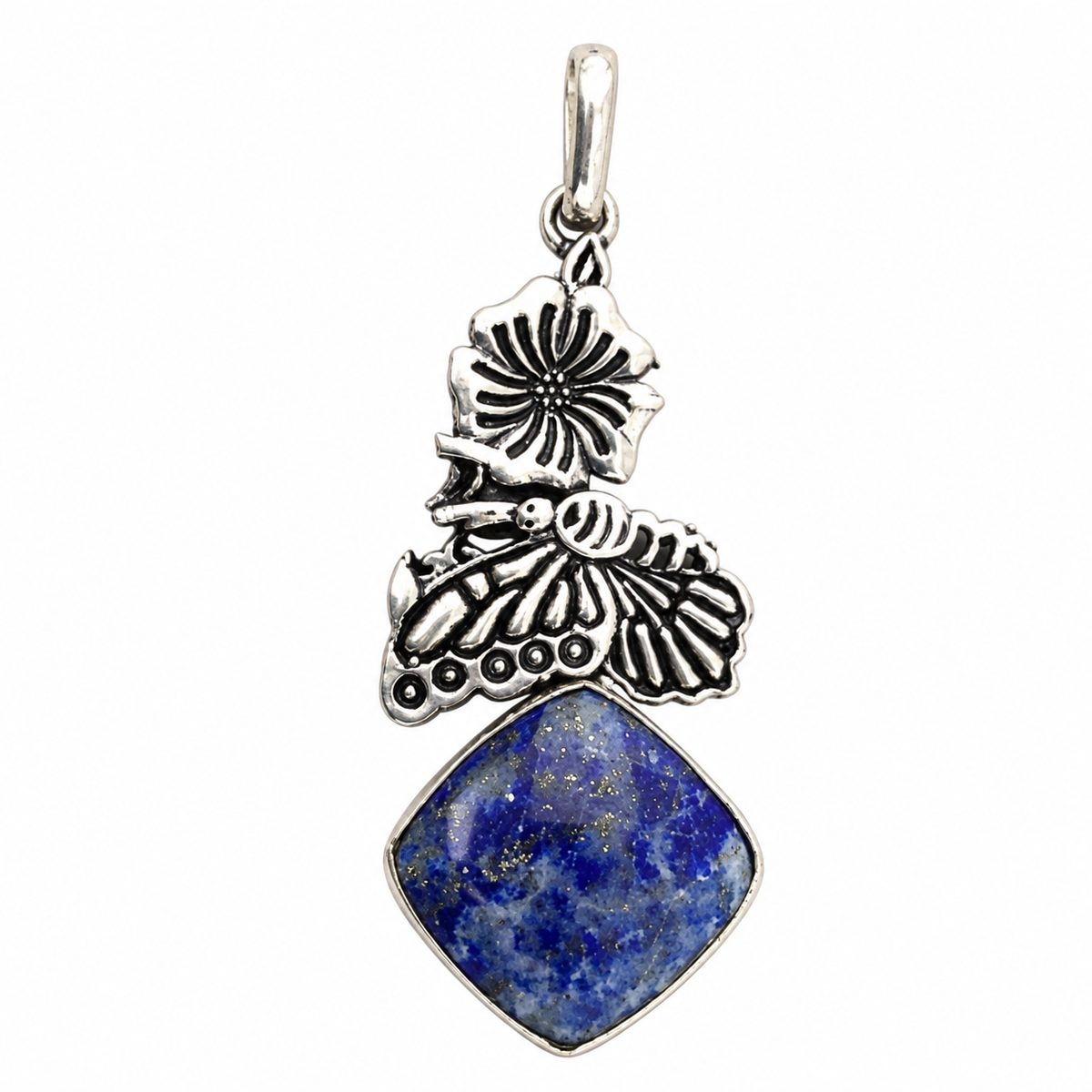 Lapis Lazuli Pendant | Tribal Silver Tone Boho Jewelry Gift PEN800-SLV-NLLZ01