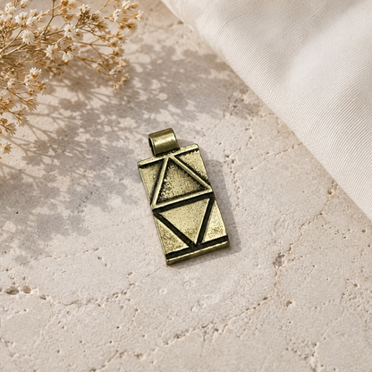 Antique Brass Geometric Pendant, Tribal Boho Statement Necklace PEN88-BRS-PLN